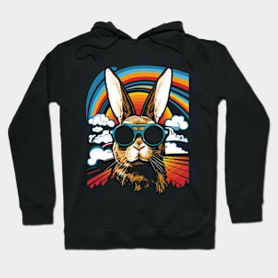 Rabbit Glasses 70s Aesthetics Bunny and Rainbow Hoodie